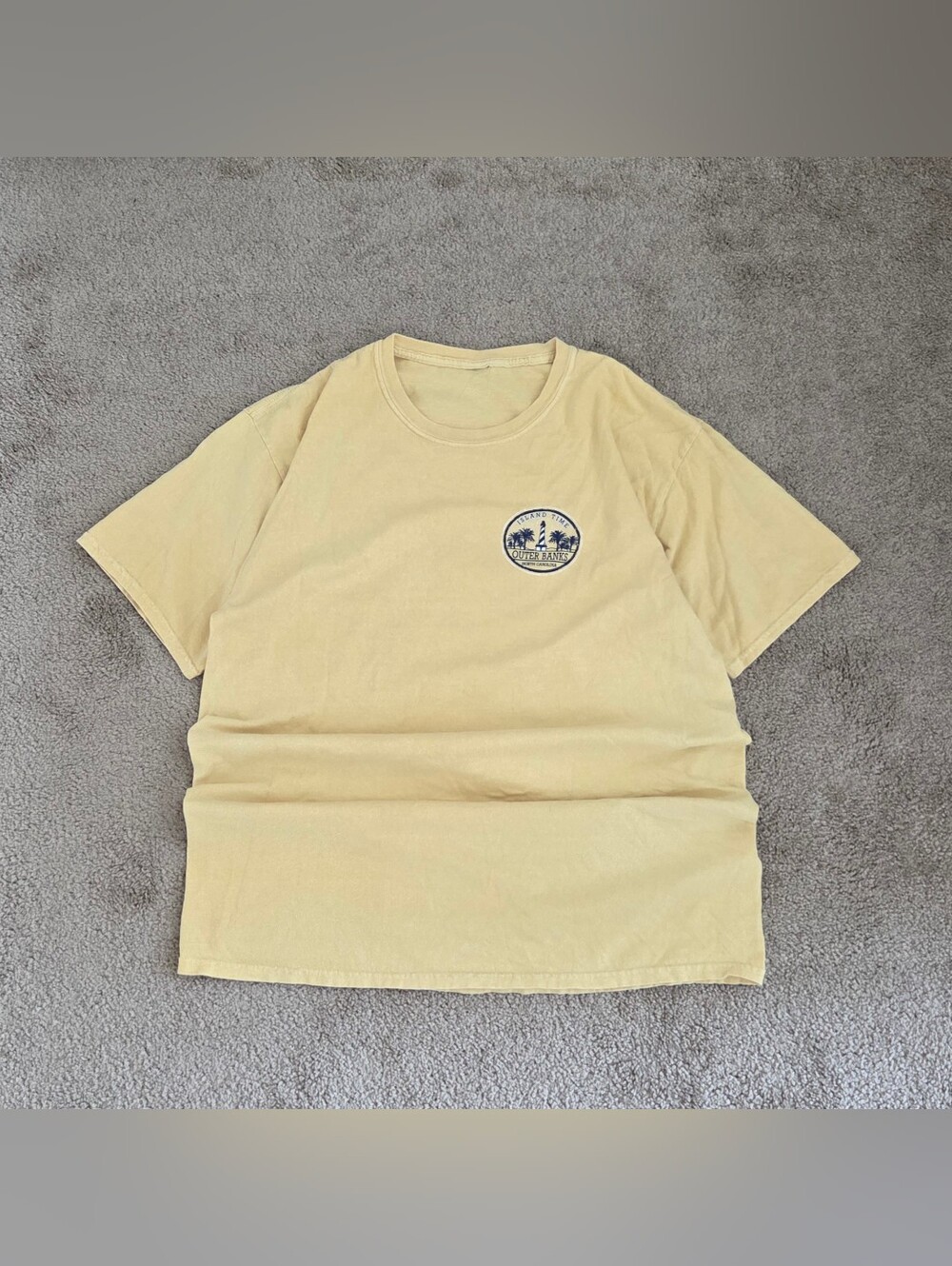 Vintage Yellow Outer Banks Graphic Tee with Small Chest Logo Men's XL
